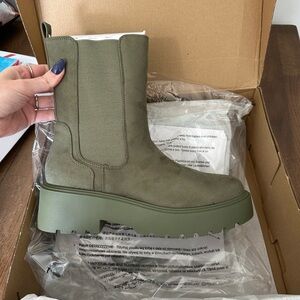 JustFab Green Combat Moto Boots